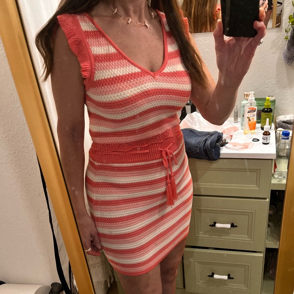 NWOT Coral and Cream Knit Top and Skirt